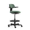 Green Work Chair TOP WORK 40 with black base, foot ring and armrests by hjh OFFICE