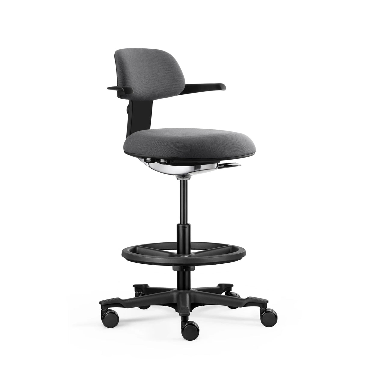 Dark grey Work Chair TOP WORK 40 with armrests, foot ring and caster base by hjh OFFICE