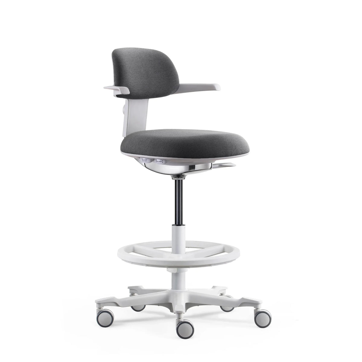 Work Chair TOP WORK 40 W with dark grey cover, white frame and footring on castors by hjh OFFICE