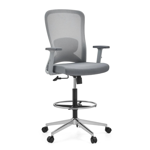 Grey Counter chair Top Work 44 W with mesh backrest, footring and caster base by hjh OFFICE