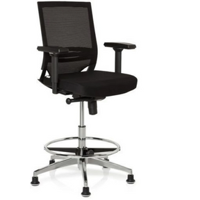 Black Counter chair TOP WORK 77 with mesh backrest, footring and glossy metal frame by hjh OFFICE