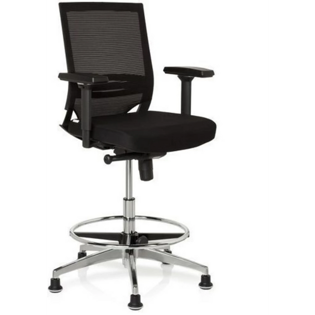 Black Counter chair TOP WORK 77 with mesh backrest, footring and glossy metal frame by hjh OFFICE