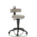 Grey Swivel stool TOP WORK FLEX with fabric upholstery, backrest and black five-star base on castors by hjh OFFICE