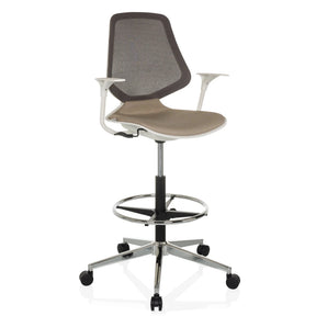 Beige Counter chair TOP WORK STYLE with mesh backrest and foot ring on castors by hjh OFFICE