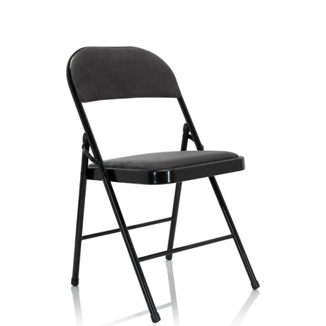 Folding chair TUDELA I with dark grey velvet fabric cover and black frame by hjh OFFICE