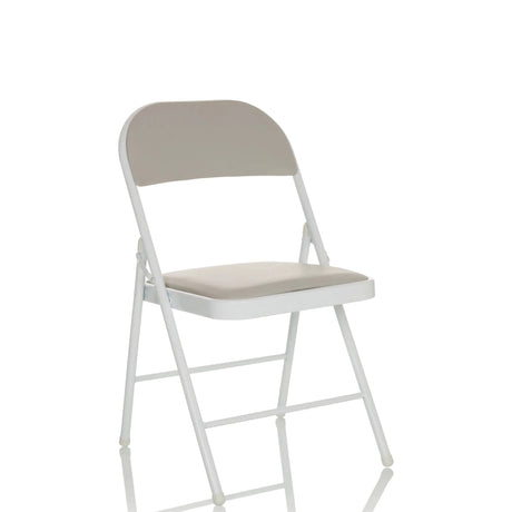 Grey Folding chair TUDELA W with faux leather cover and white metal frame by hjh OFFICE