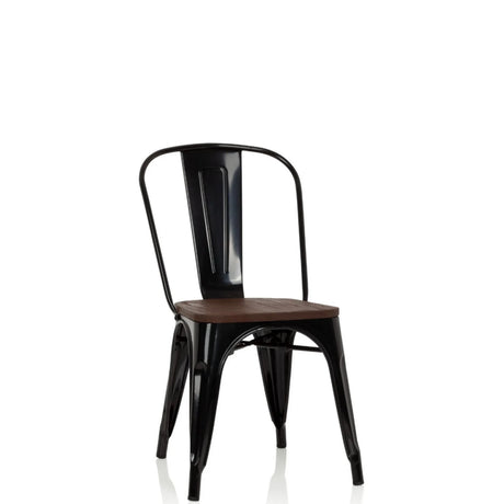 Black Bistro chair VANTAGGIO COMFORT W with dark wooden seat and metal frame by hjh OFFICE