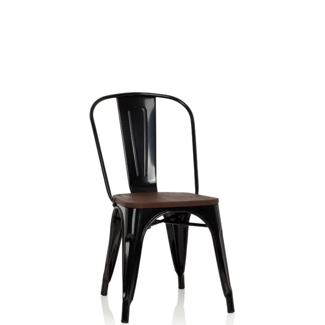 Black Bistro chair VANTAGGIO COMFORT W with dark wooden seat and metal frame by hjh OFFICE