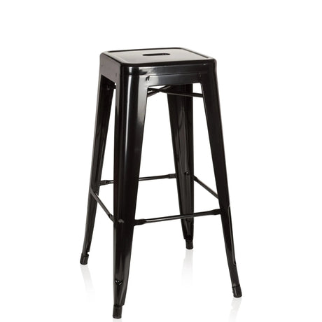 Black metal Bar stool VANTAGGIO HIGH with square seat and footrests by hjh OFFICE