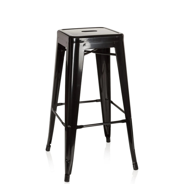 Black metal Bar stool VANTAGGIO HIGH with square seat and footrests by hjh OFFICE