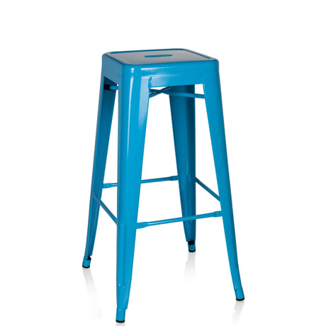 Light blue metal Bar stool VANTAGGIO HIGH with four legs and footrests by hjh OFFICE