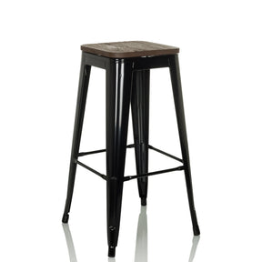 Bar stool VANTAGGIO HIGH WS with black metal frame and dark wooden seat by hjh OFFICE