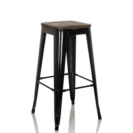 Bar stool VANTAGGIO HIGH WS with black metal frame and dark wooden seat by hjh OFFICE