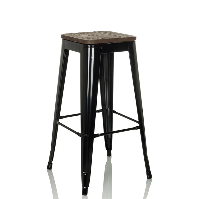 Bar stool VANTAGGIO HIGH WS with black metal frame and dark wooden seat by hjh OFFICE