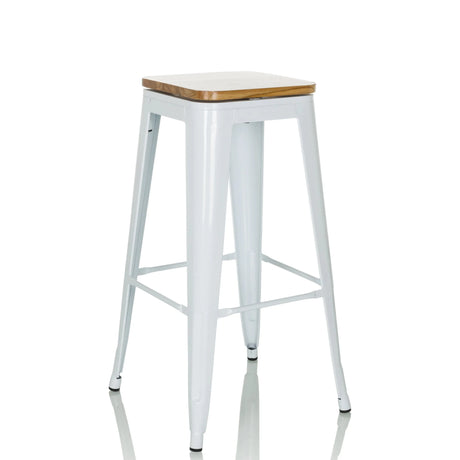 White Bar stool VANTAGGIO HIGH WS with square wooden seat and metal frame by hjh OFFICE