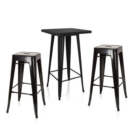 Black Bar Table Set Vantaggio Set with a square high table and two matching bar stools by hjh OFFICE