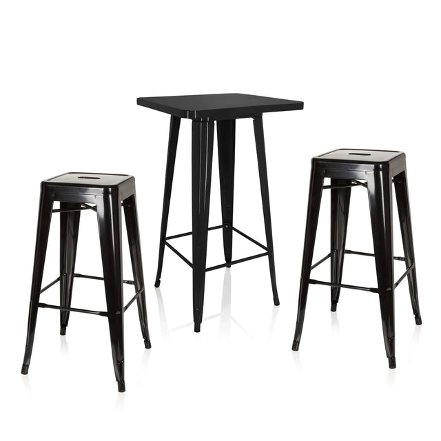 Black Bar Table Set Vantaggio Set with a square high table and two matching bar stools by hjh OFFICE