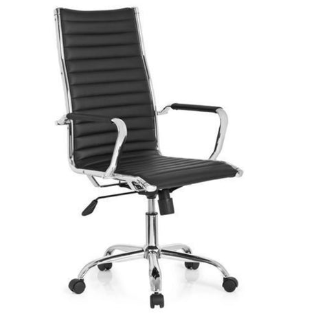 Professional Executive Chair VEMONA 20 with black leather upholstery and shiny chrome elements by hjh OFFICE