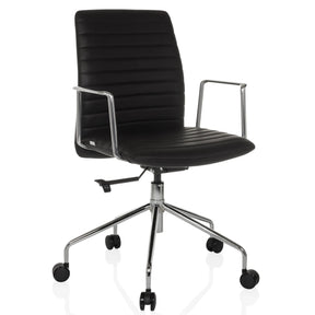 Luxury Executive Chair VEMONA 30 with black upholstery, chrome armrests and a five-star base on castors by hjh OFFICE
