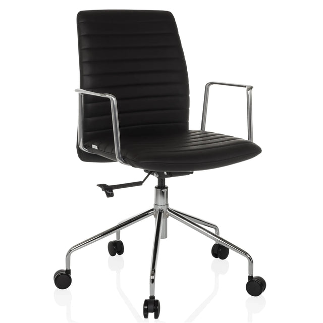 Luxury Executive Chair VEMONA 30 with black upholstery, chrome armrests and a five-star base on castors by hjh OFFICE