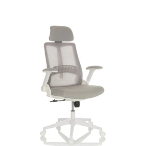 Home Office Chair VENDO W in grey with mesh backrest and white base by hjh OFFICE