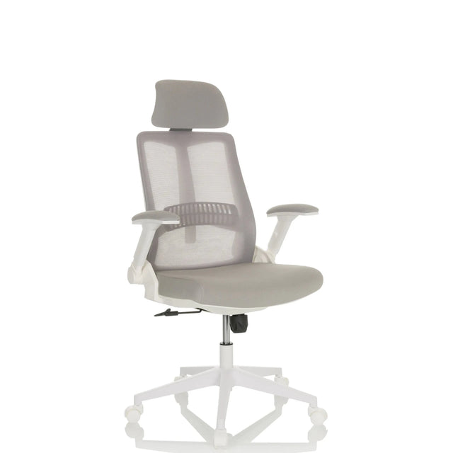 Home Office Chair VENDO W in grey with mesh backrest and white base by hjh OFFICE