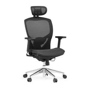 High End Office Chair VENUS ONE with black mesh cover, headrest and silver base by hjh OFFICE
