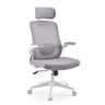 Home Office Chair Vertuflex in grey with mesh backrest, headrest and white frame by MyBuero