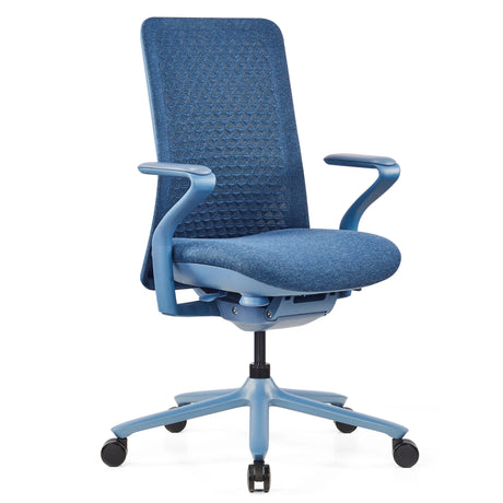 High End Office Chair VERVIO with blue fabric upholstery and matching armrests by hjh OFFICE
