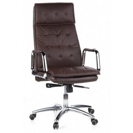 Professional Executive Chair VILLA 20 with brown faux leather cover and chrome armrests by hjh OFFICE