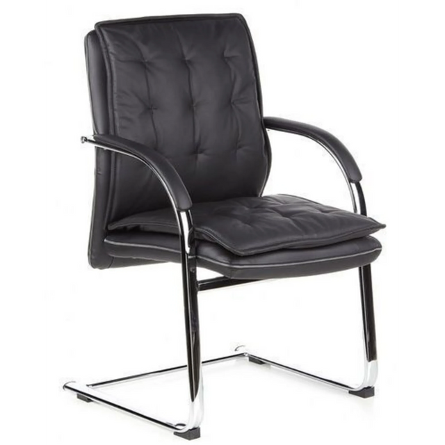 Black Cantilever chair VILLA V with quilted upholstery and chrome frame by hjh OFFICE