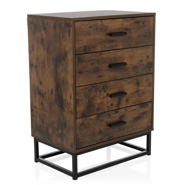 Brown Chest of drawers VINSTRA with four drawers and black metal frame by hjh LIVING