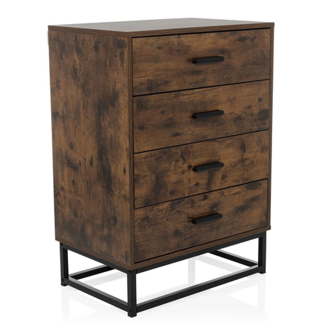 Brown Chest of drawers VINSTRA with four drawers and black metal frame by hjh LIVING