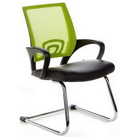 Cantilever chair VISTO NET V with green mesh back, black seat cushion and sled base by hjh OFFICE