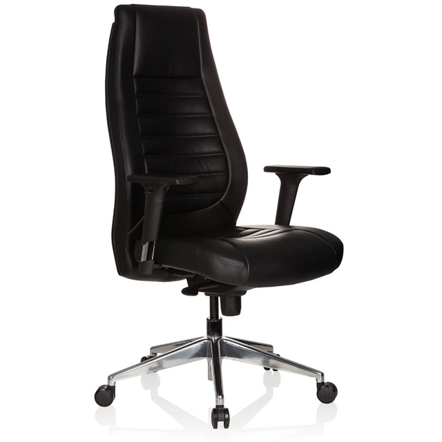 Black Professional Executive Chair VITORO with leather cover, armrests and chrome star base by hjh OFFICE