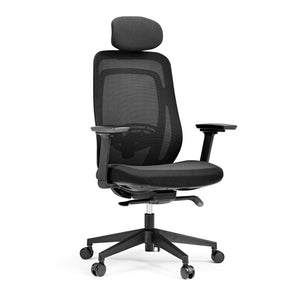 Black Professional Office Chair Vivadapt with mesh backrest, headrest and armrests by hjh OFFICE