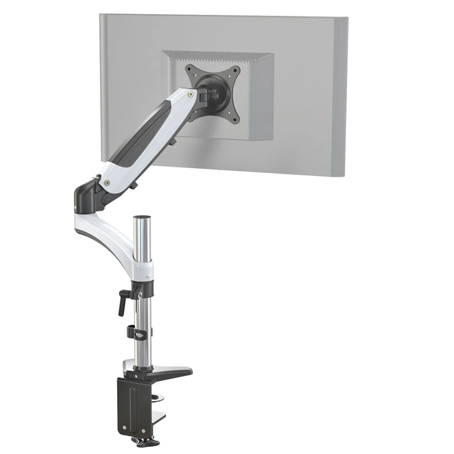 Monitor Mount VM-MG1 in white and black with flexible swivel arm and desk mount by hjh OFFICE