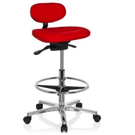 Red Counter chair WORK MF with shiny chrome frame, footrest and castors by hjh OFFICE
