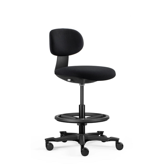Black Work Chair WORK MF2 with padded seat, foot ring and castors by hjh OFFICE