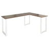 Corner desk WORKSPACE BASIC I with brown walnut top and white U-shaped legs by hjh OFFICE