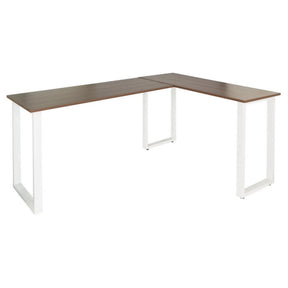Corner desk WORKSPACE BASIC I with brown walnut top and white U-shaped legs by hjh OFFICE