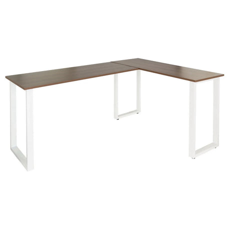 Corner desk WORKSPACE BASIC I with brown walnut top and white U-shaped legs by hjh OFFICE