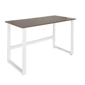 Office Desk WORKSPACE LIGHT I with brown walnut top and white metal frame by hjh OFFICE