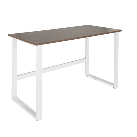 Office Desk WORKSPACE LIGHT I with brown walnut top and white metal frame by hjh OFFICE