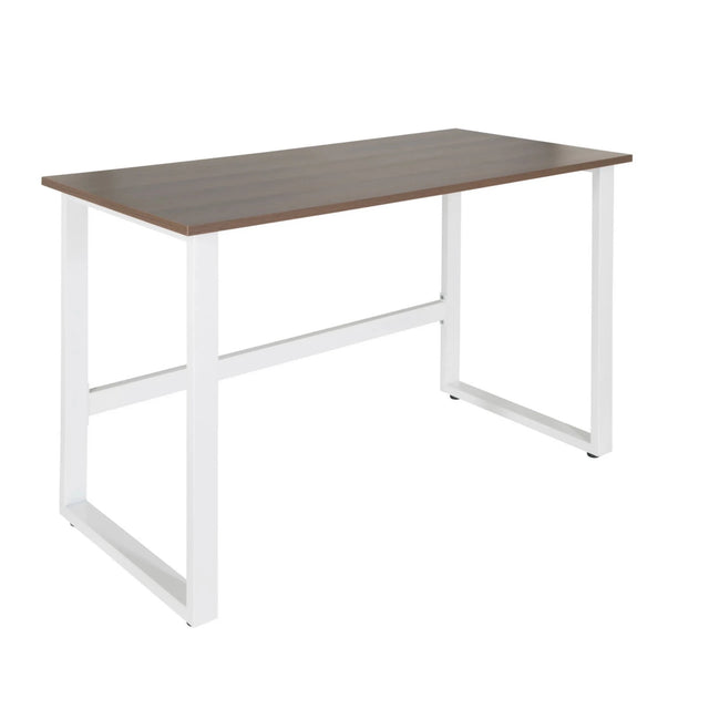 Office Desk WORKSPACE LIGHT I with brown walnut top and white metal frame by hjh OFFICE