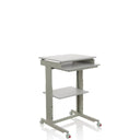 Grey Standing desk WORKSTATION with keyboard tray, a storage shelf and castors by hjh OFFICE