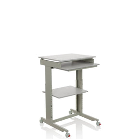 Grey Standing desk WORKSTATION with keyboard tray, a storage shelf and castors by hjh OFFICE