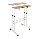 Standing desk WORKSTATION I in white and oak with two work surfaces and castors by hjh OFFICE