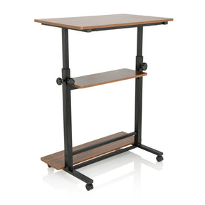 Standing desk WORKSTATION II in black and walnut with two shelves and wheels by hjh OFFICE