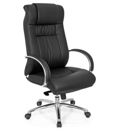 Black Swivel Chair XXL G 600 with faux leather upholstery and chrome base by hjh OFFICE